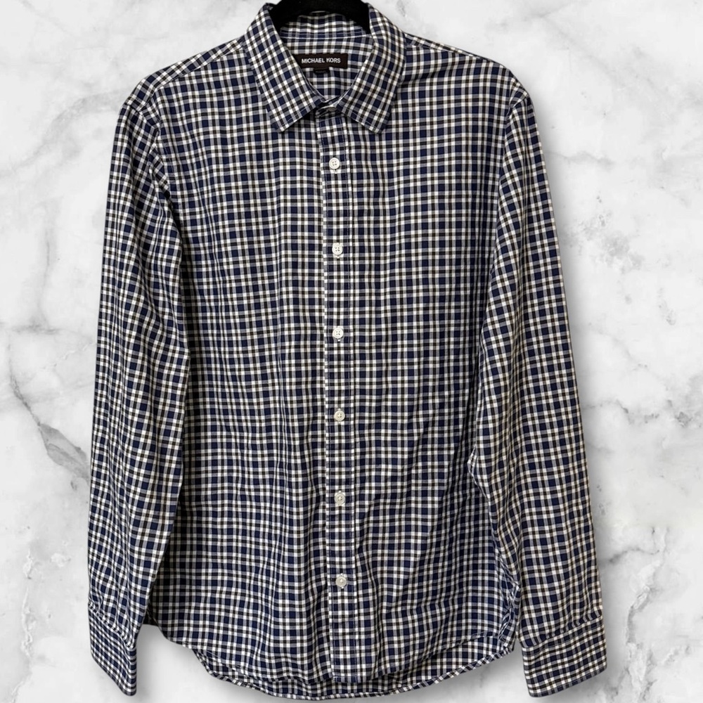 Michael Kors Mens Plaid Button Down Cotton Long Sleeve Dress Shirt Medium